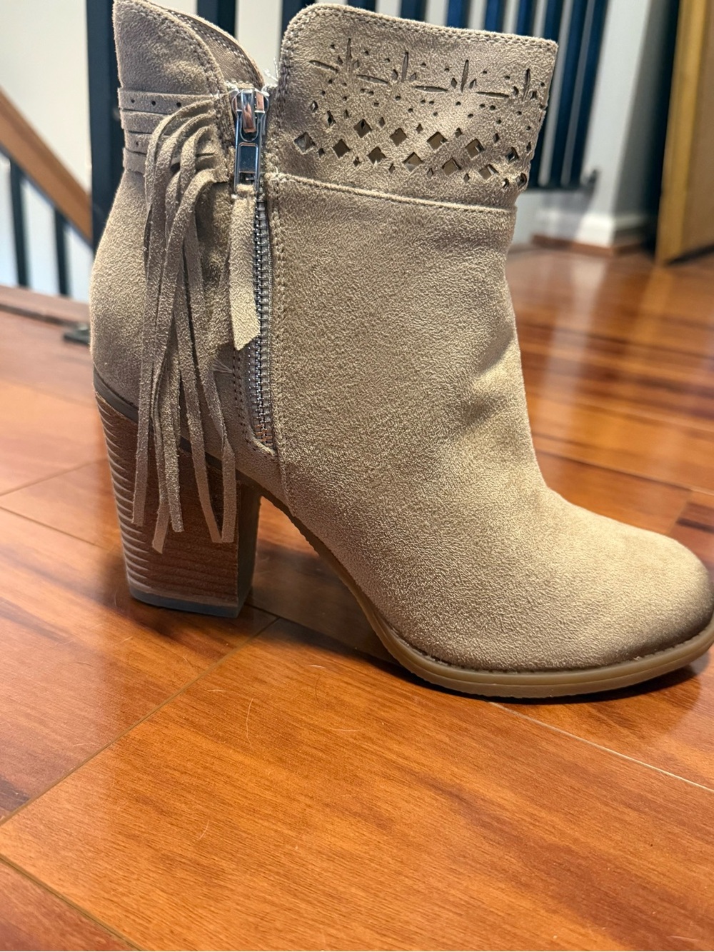 Not Rated Beige Suede Fringe Ankle Boot